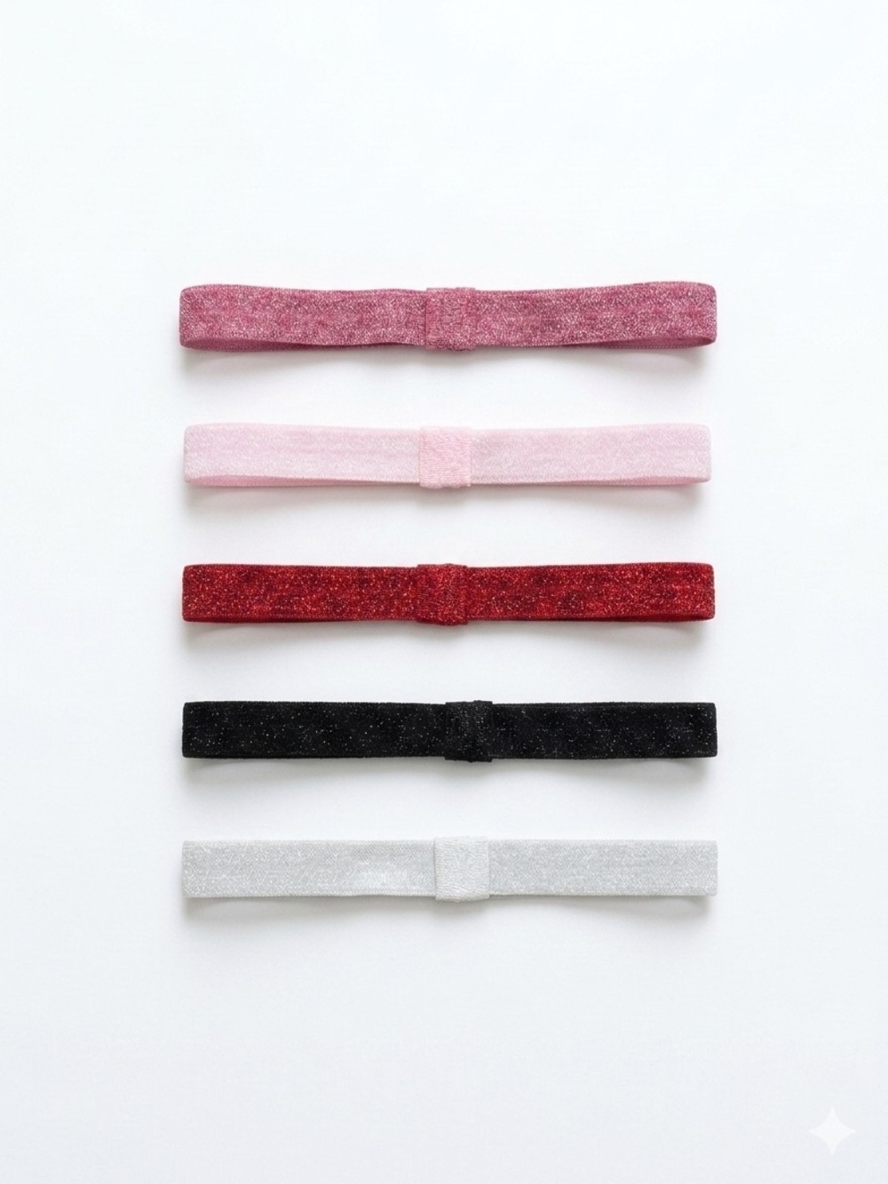 Glitter Elastic Headband Set - Pink, Light Pink, Red, Black, Silver Baby Kids